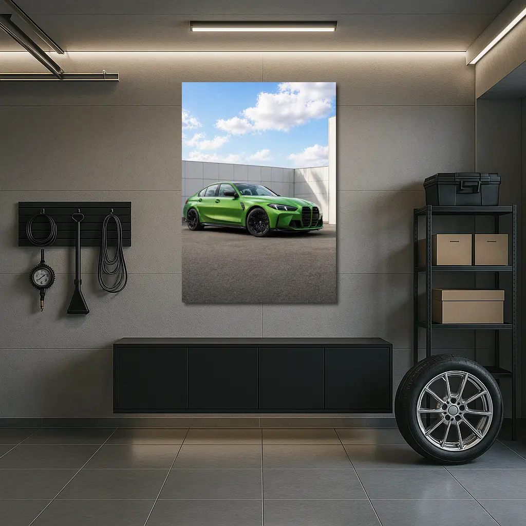 BMW M3 Green Sedan Urban Wall Background – Wall Art