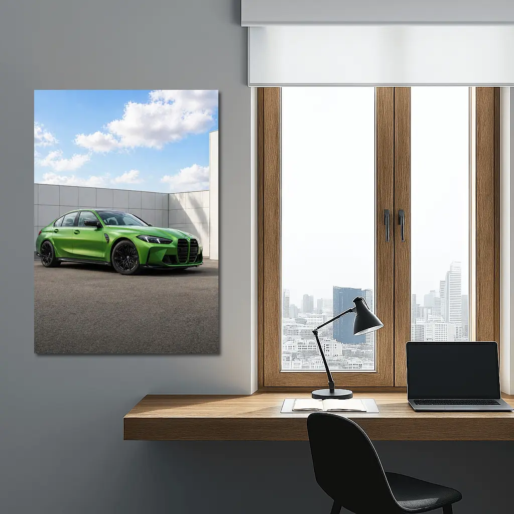 BMW M3 Green Sedan Urban Wall Background – Wall Art