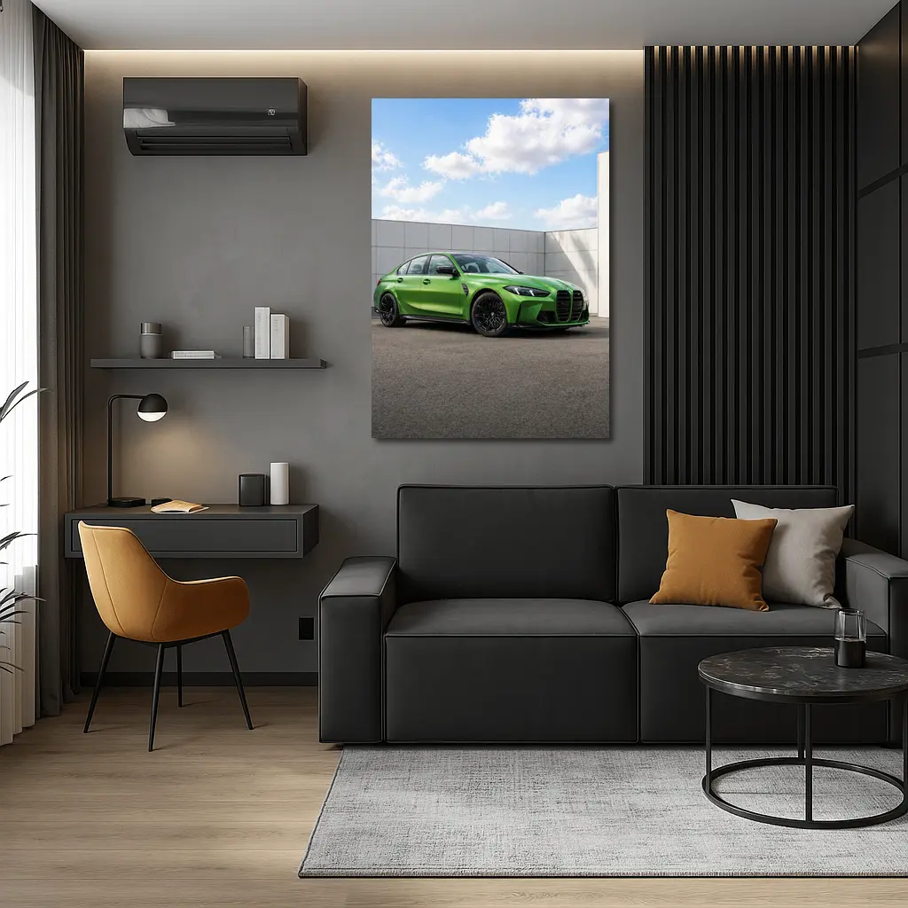 BMW M3 Green Sedan Urban Wall Background – Wall Art