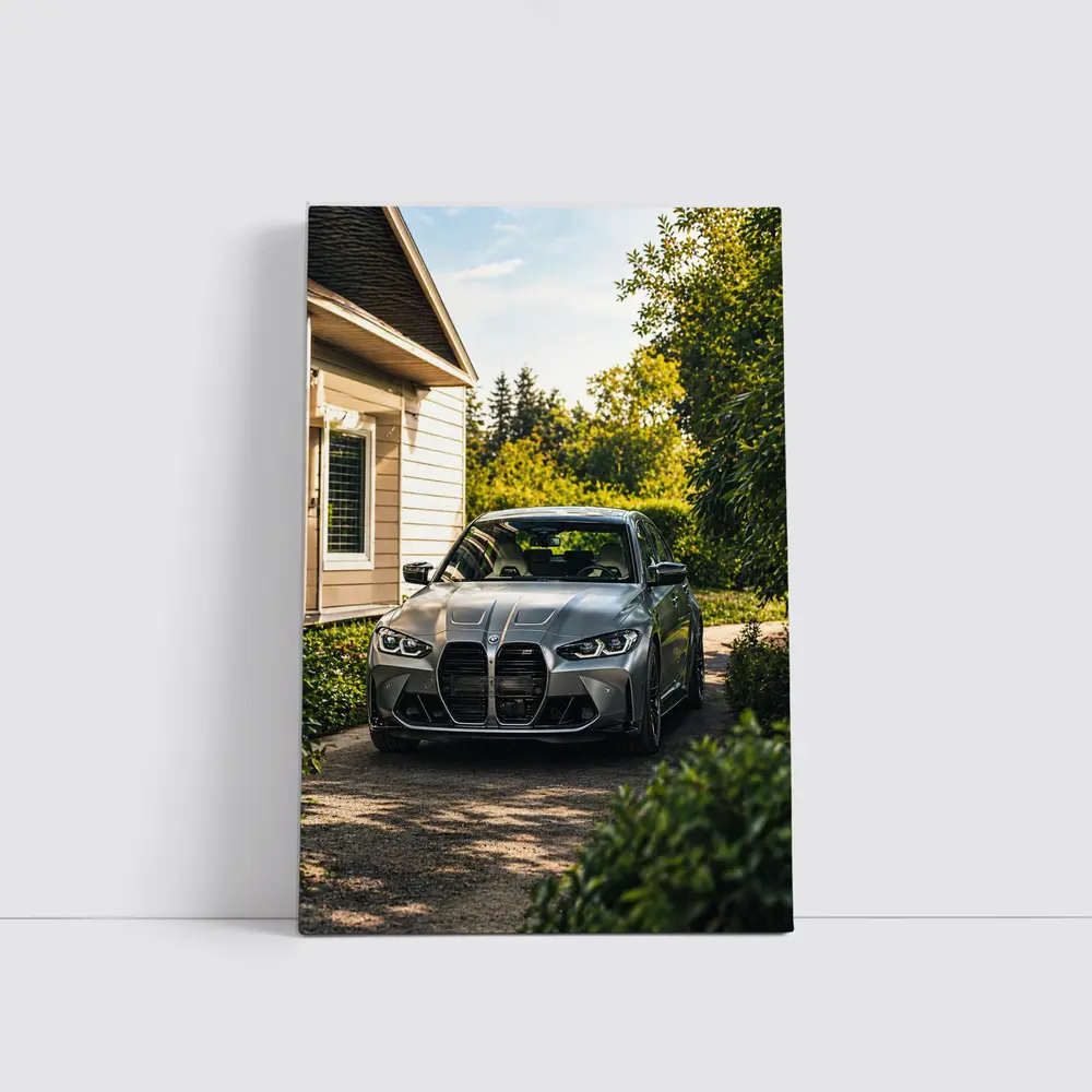 BMW M3 Grey Sedan Suburban Driveway – Wall Art