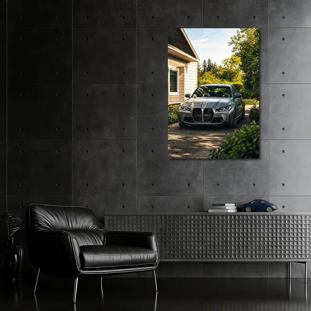 BMW M3 Grey Sedan Suburban Driveway – Wall Art
