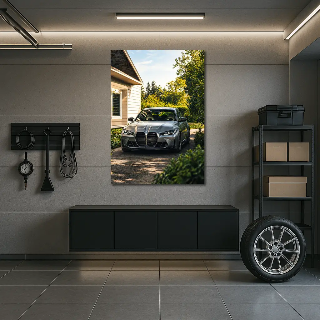 BMW M3 Grey Sedan Suburban Driveway – Wall Art