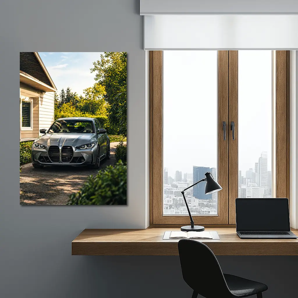 BMW M3 Grey Sedan Suburban Driveway – Wall Art