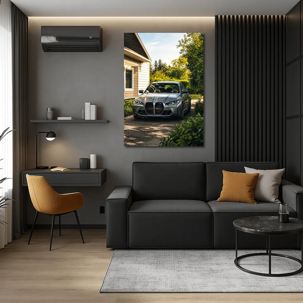 BMW M3 Grey Sedan Suburban Driveway – Wall Art