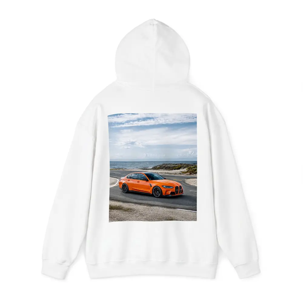 BMW M3 Orange Sedan Coastal Road Shot – Hoodies