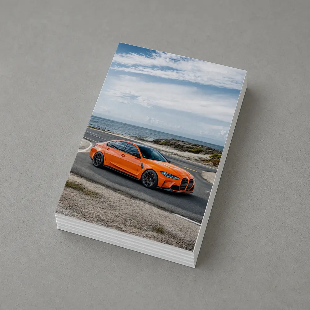 BMW M3 Orange Sedan Coastal Road Shot – Postcards