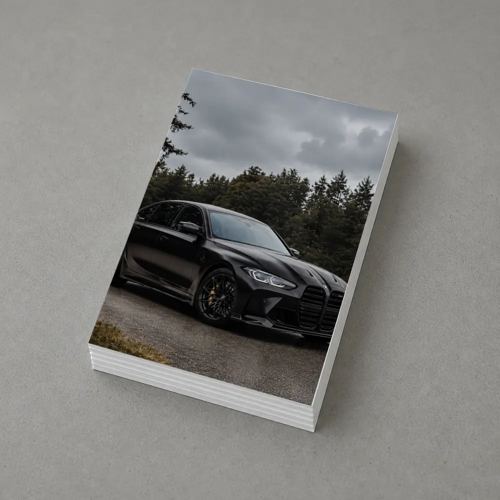 BMW M3 Black Sedan Rainy Forest Road – Postcards