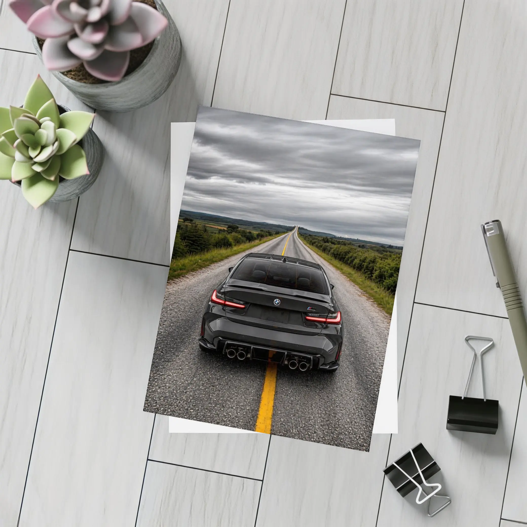 BMW M3 Black Rear Open Road – Postcards