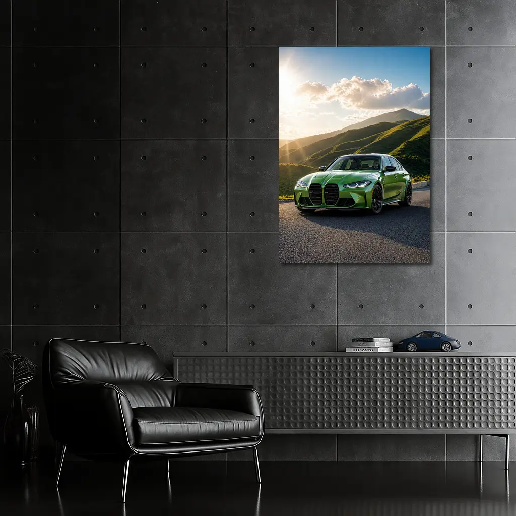 BMW M3 Green Sedan Mountain Sunset – Wall Art