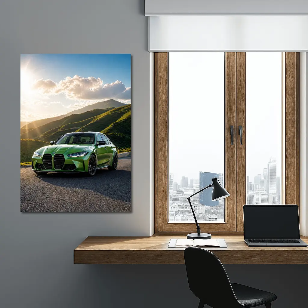 BMW M3 Green Sedan Mountain Sunset – Wall Art