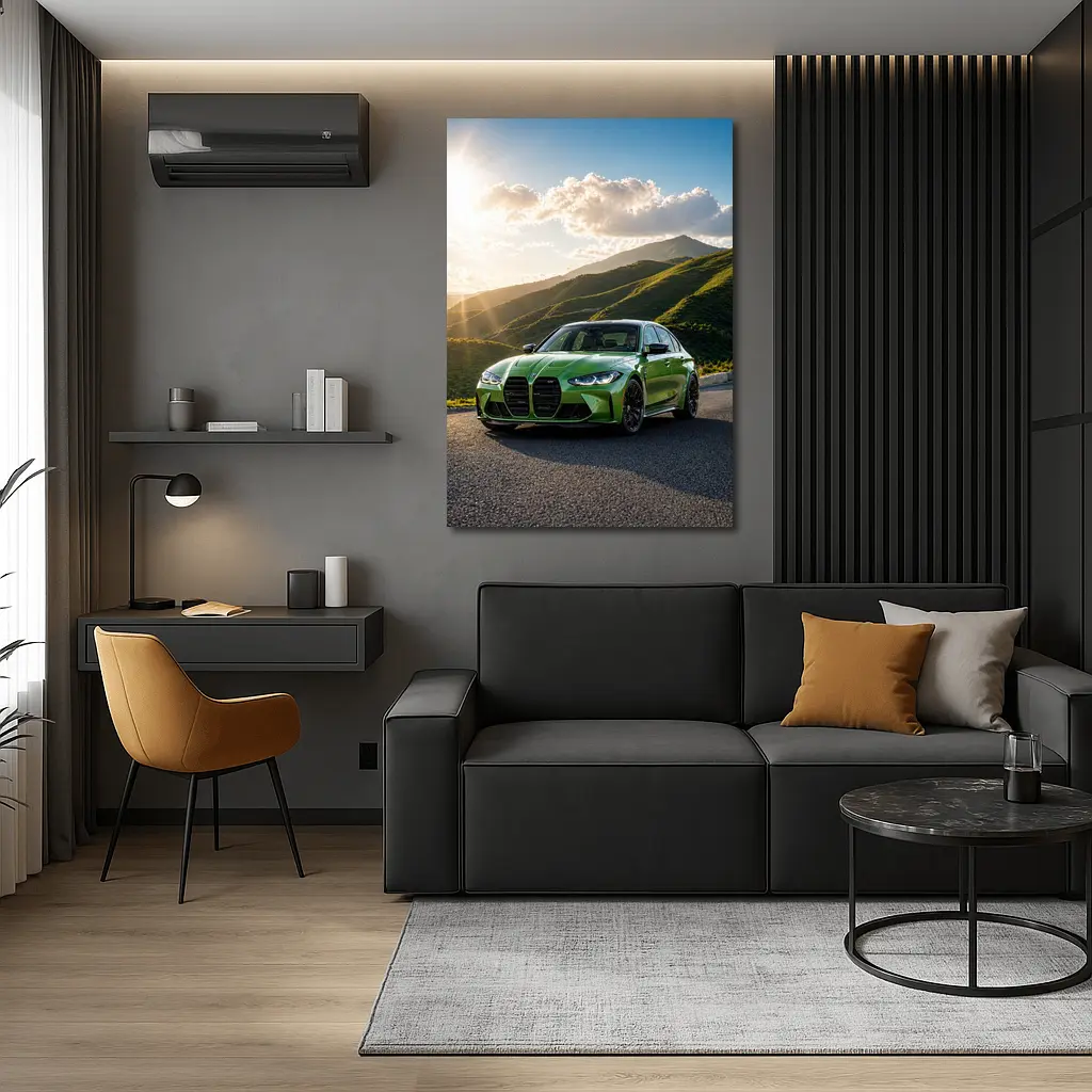 BMW M3 Green Sedan Mountain Sunset – Wall Art