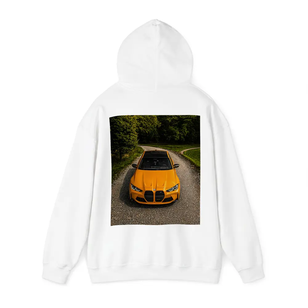 BMW M4 Orange Front View Gravel Road – Hoodies