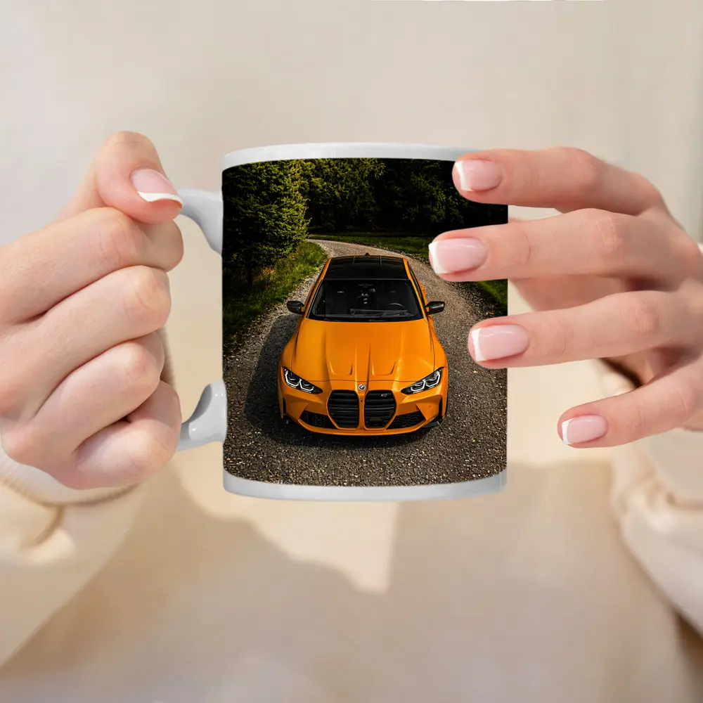 BMW M4 Orange Front View Gravel Road – Mugs