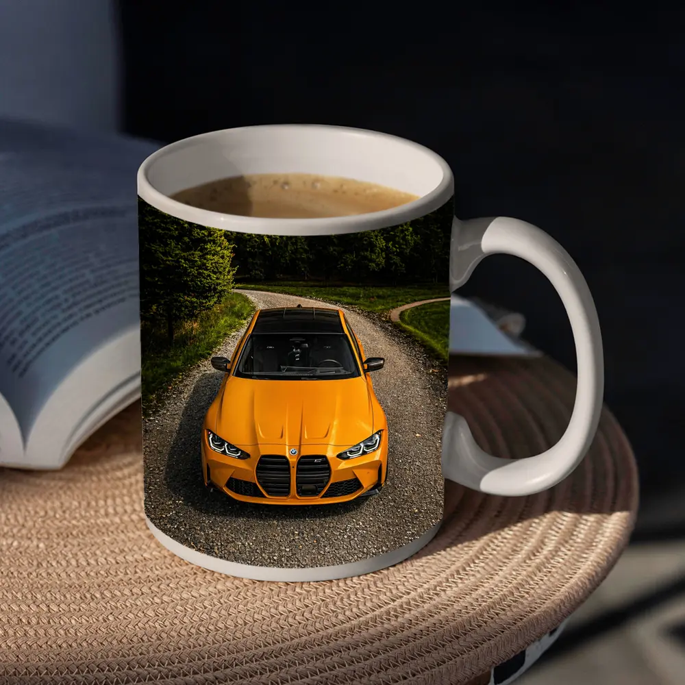 BMW M4 Orange Front View Gravel Road – Mugs