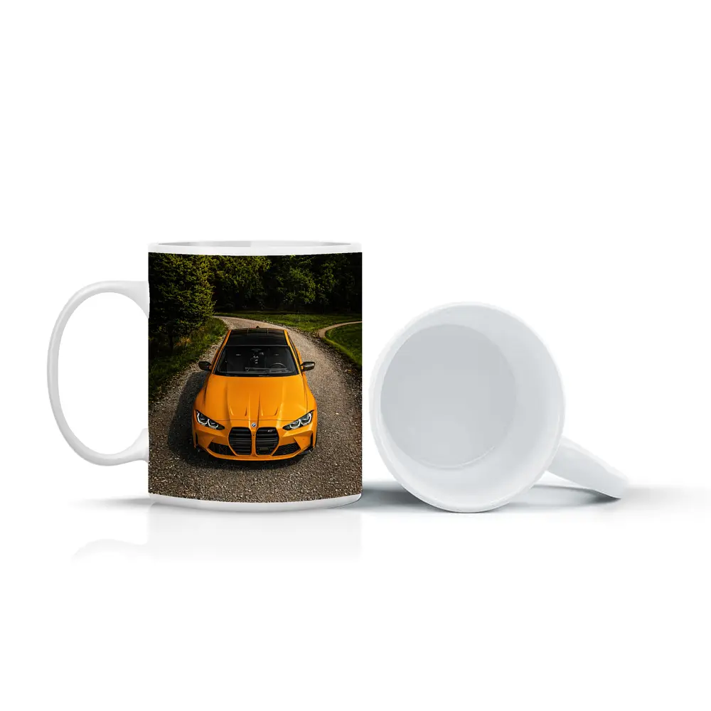 BMW M4 Orange Front View Gravel Road – Mugs