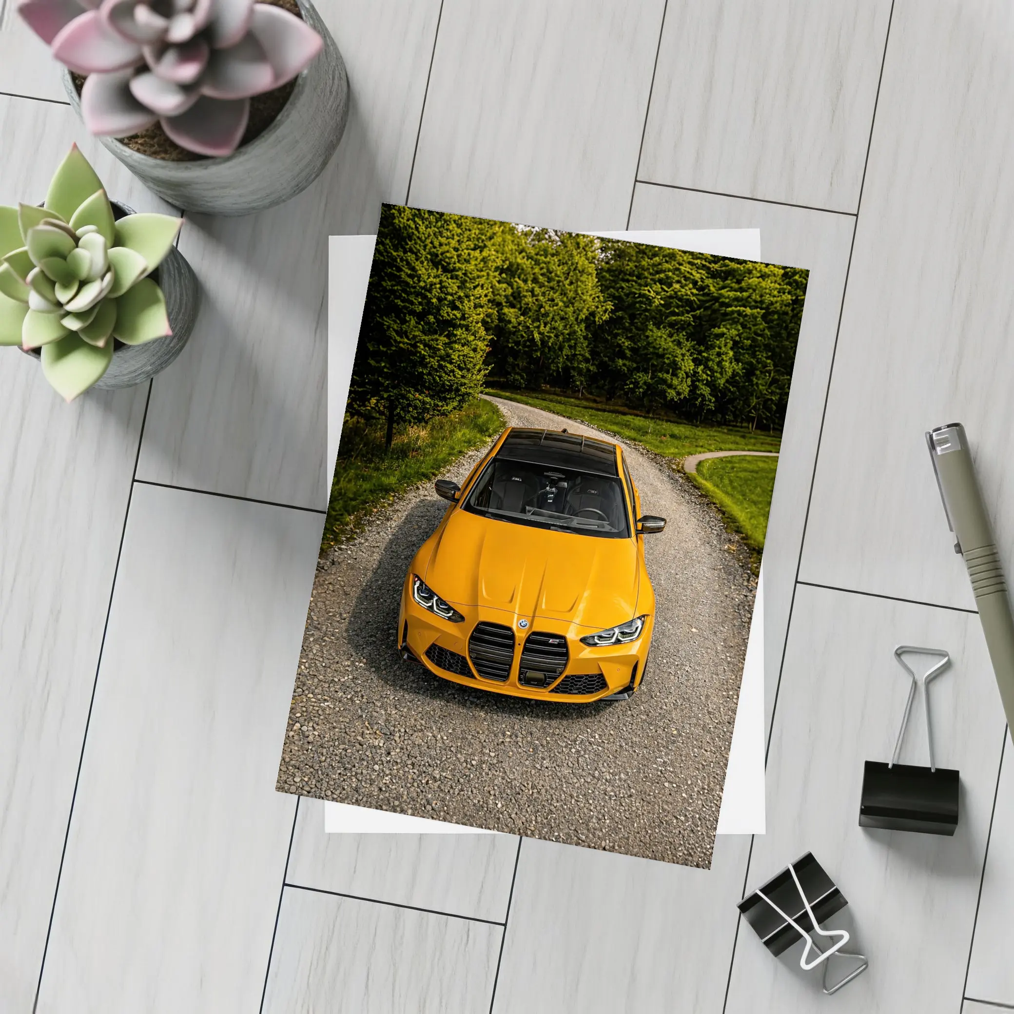 BMW M4 Orange Front View Gravel Road – Postcards