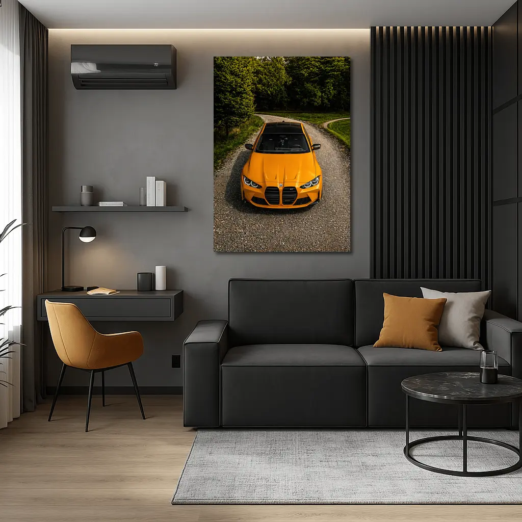BMW M4 Orange Front View Gravel Road – Wall Art