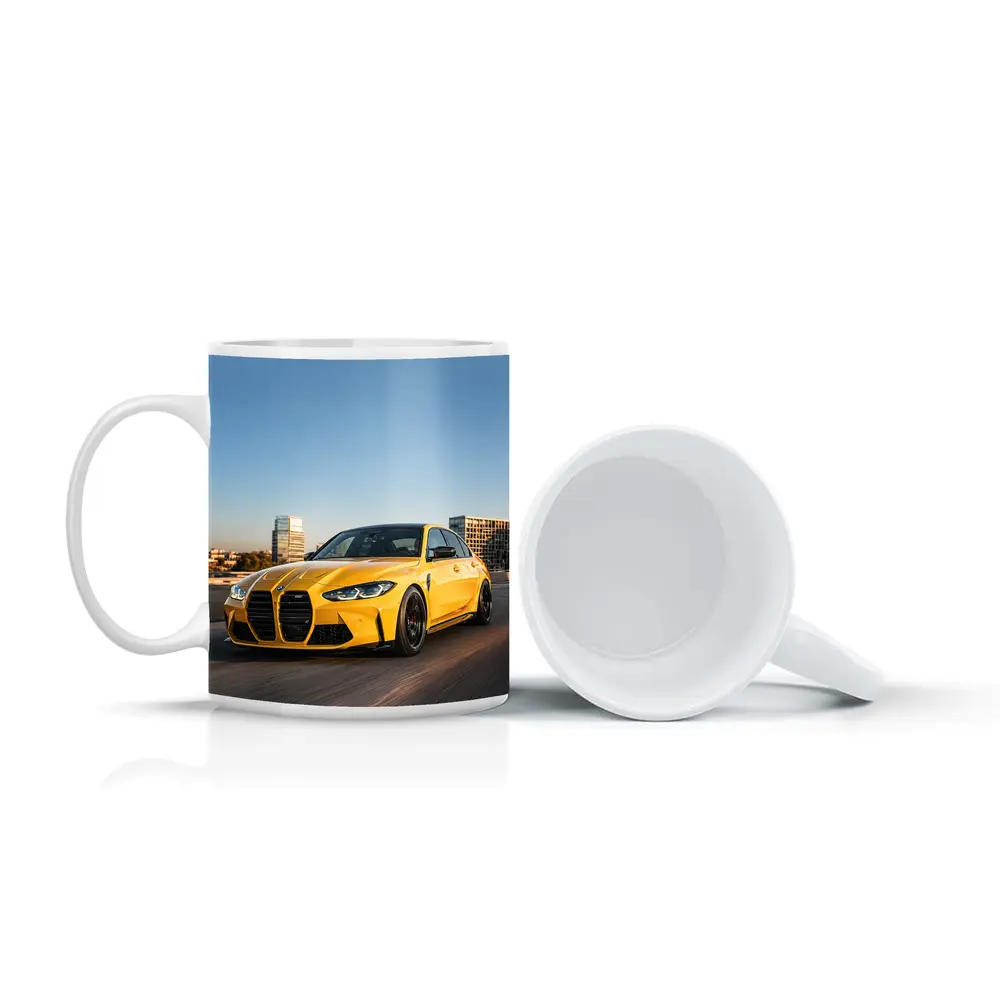 BMW M3 Yellow Sedan City Street Shot – Mugs