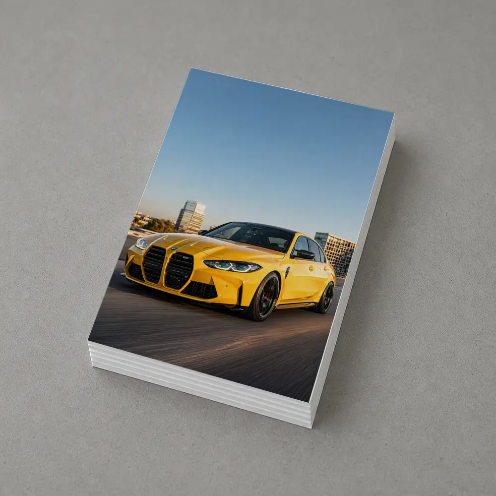 BMW M3 Yellow Sedan City Street Shot – Postcards