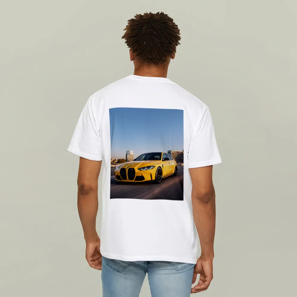 BMW M3 Yellow Sedan City Street Shot – T-Shirts