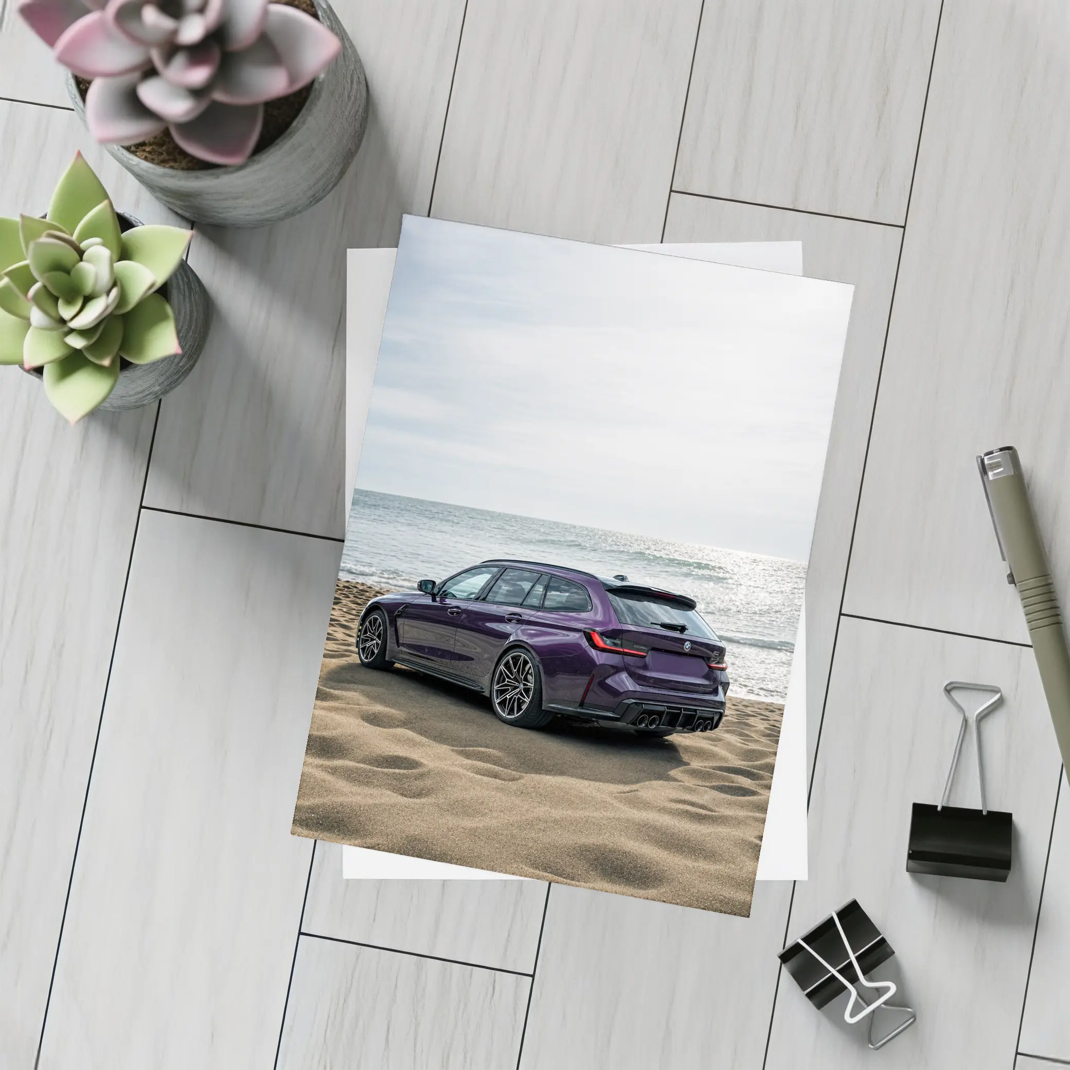 BMW M3 Touring Purple Beach Coastal View – Postcards