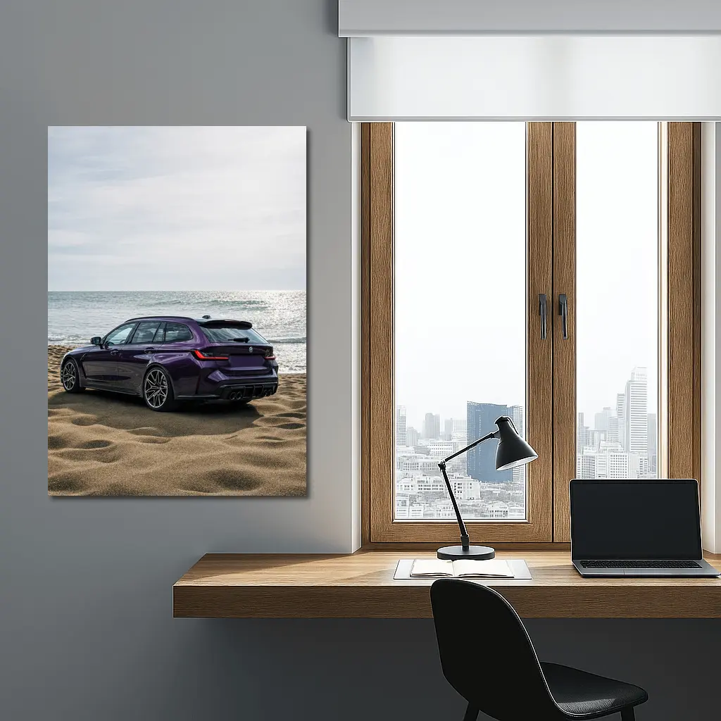 BMW M3 Touring Purple Beach Coastal View – Wall Art