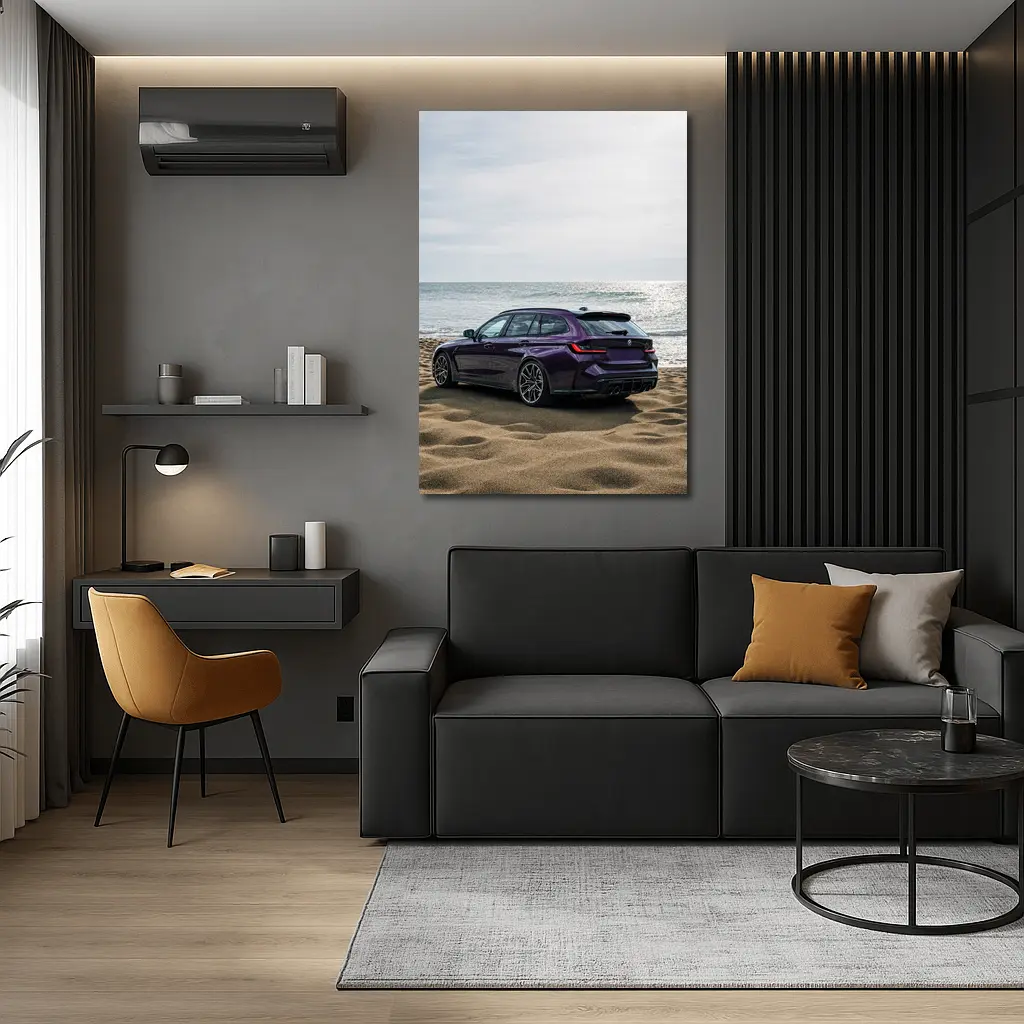 BMW M3 Touring Purple Beach Coastal View – Wall Art