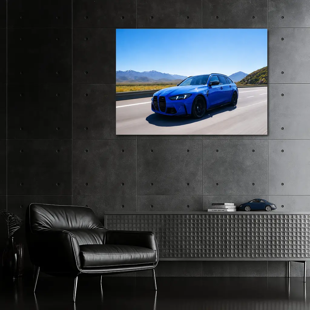 BMW M3 Touring Blue Highway Mountains Drive – Wall Art