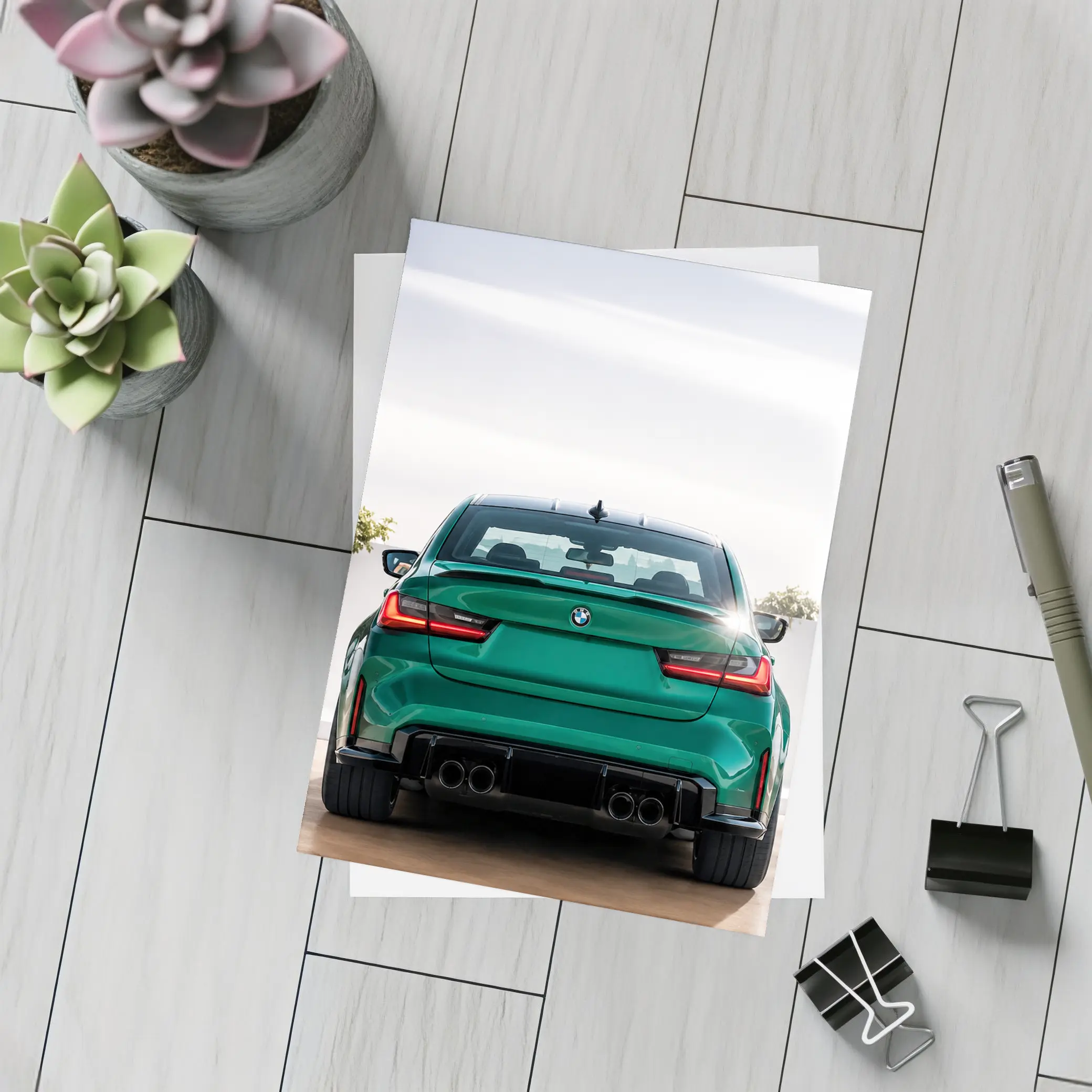 BMW M3 Green Rear View Showroom – Postcards