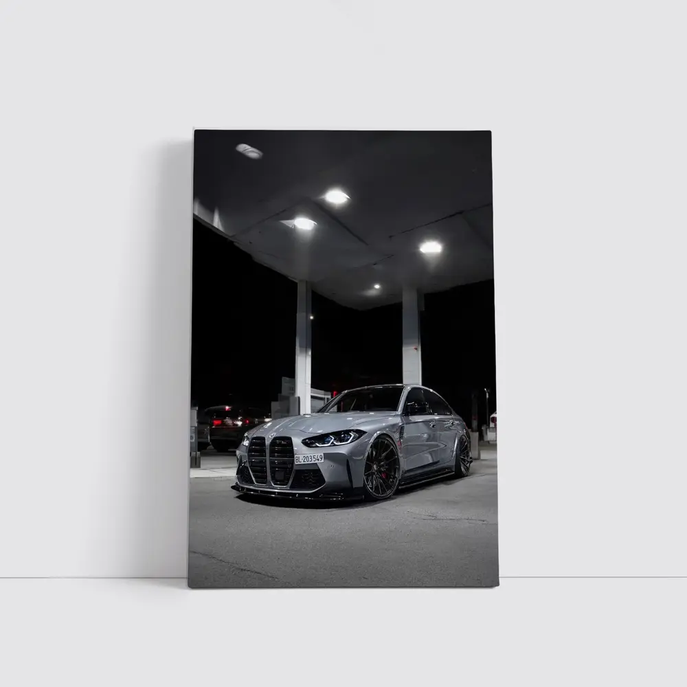 BMW M3 Gray Stance Night Gas Station – Wall Art