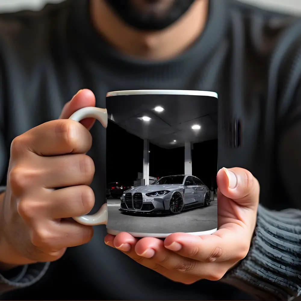 BMW M3 Gray Night Gas Station Street – Mugs