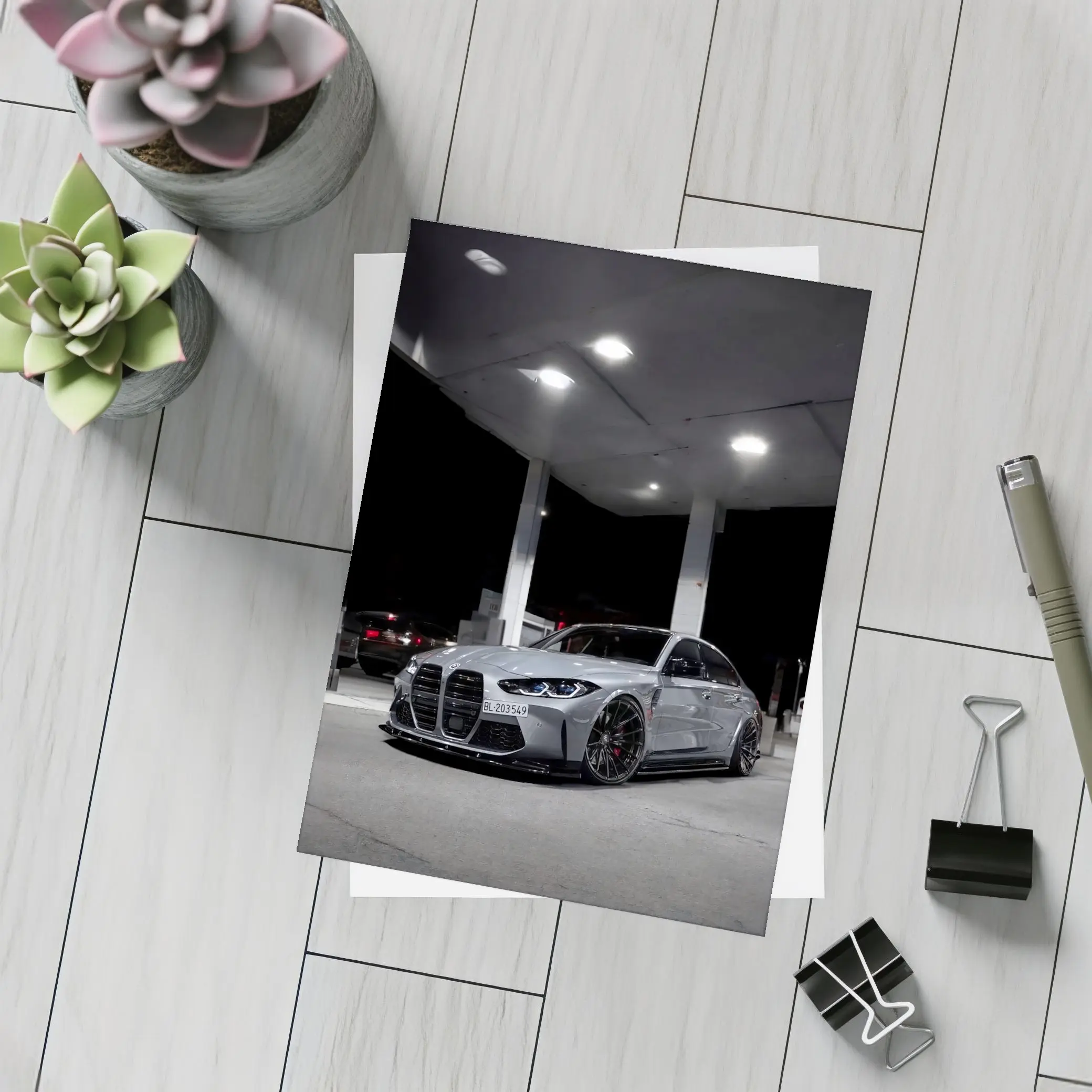 BMW M3 Gray Night Gas Station Street – Postcards