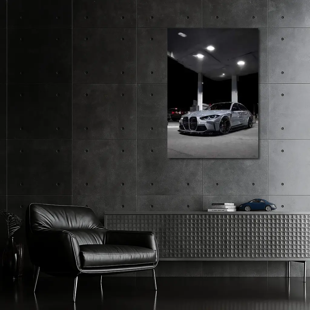 BMW M3 Gray Night Gas Station Street – Wall Art