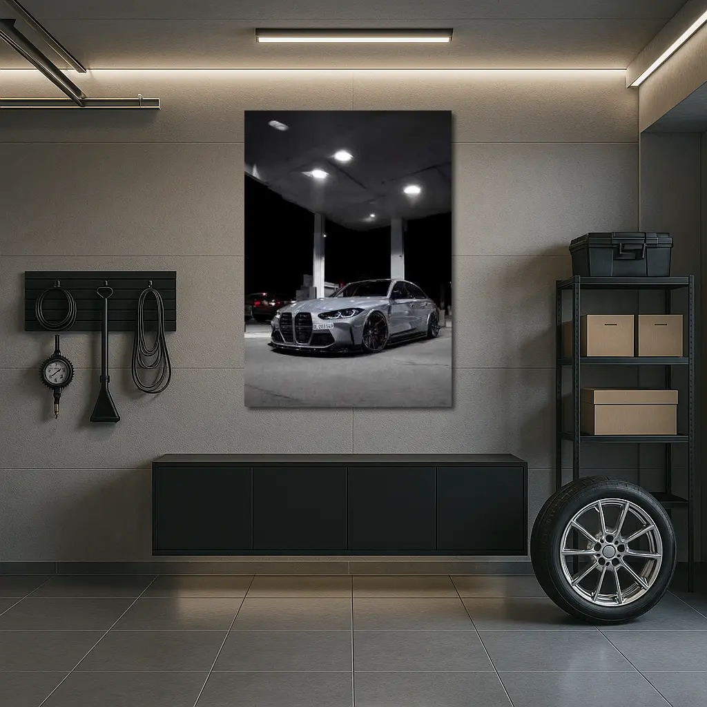 BMW M3 Gray Night Gas Station Street – Wall Art