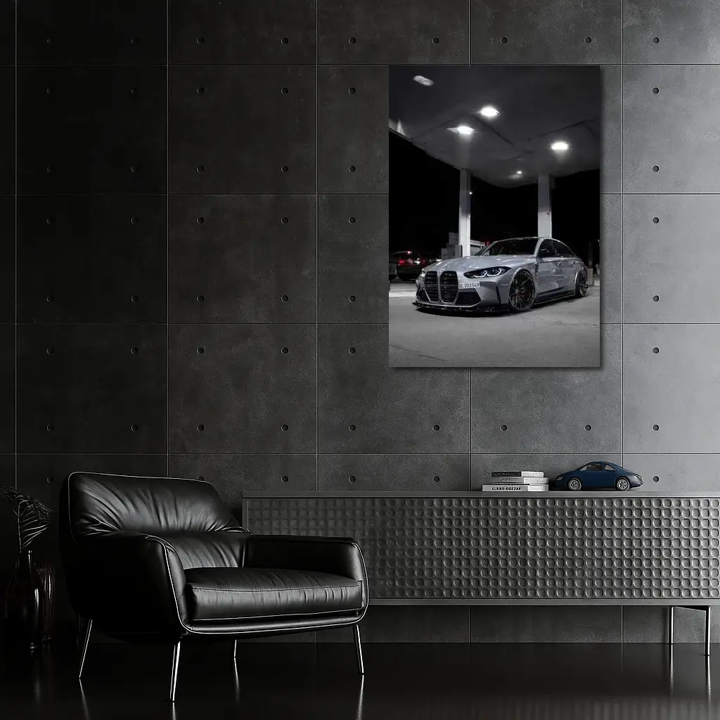 BMW M3 Gray Stance Night Gas Station – Wall Art