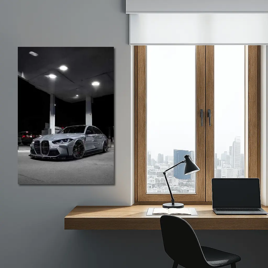 BMW M3 Gray Stance Night Gas Station – Wall Art