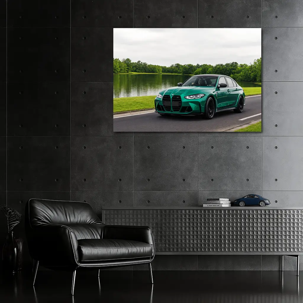BMW M3 Green Sedan by Calm Lake – Wall Art