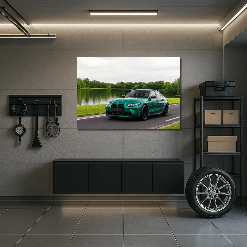 BMW M3 Green Sedan by Calm Lake – Wall Art