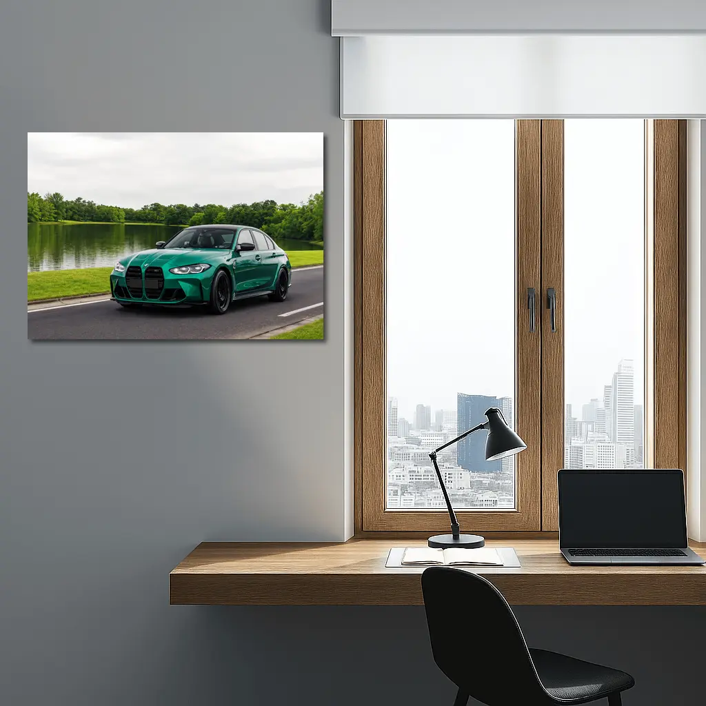 BMW M3 Green Sedan by Calm Lake – Wall Art