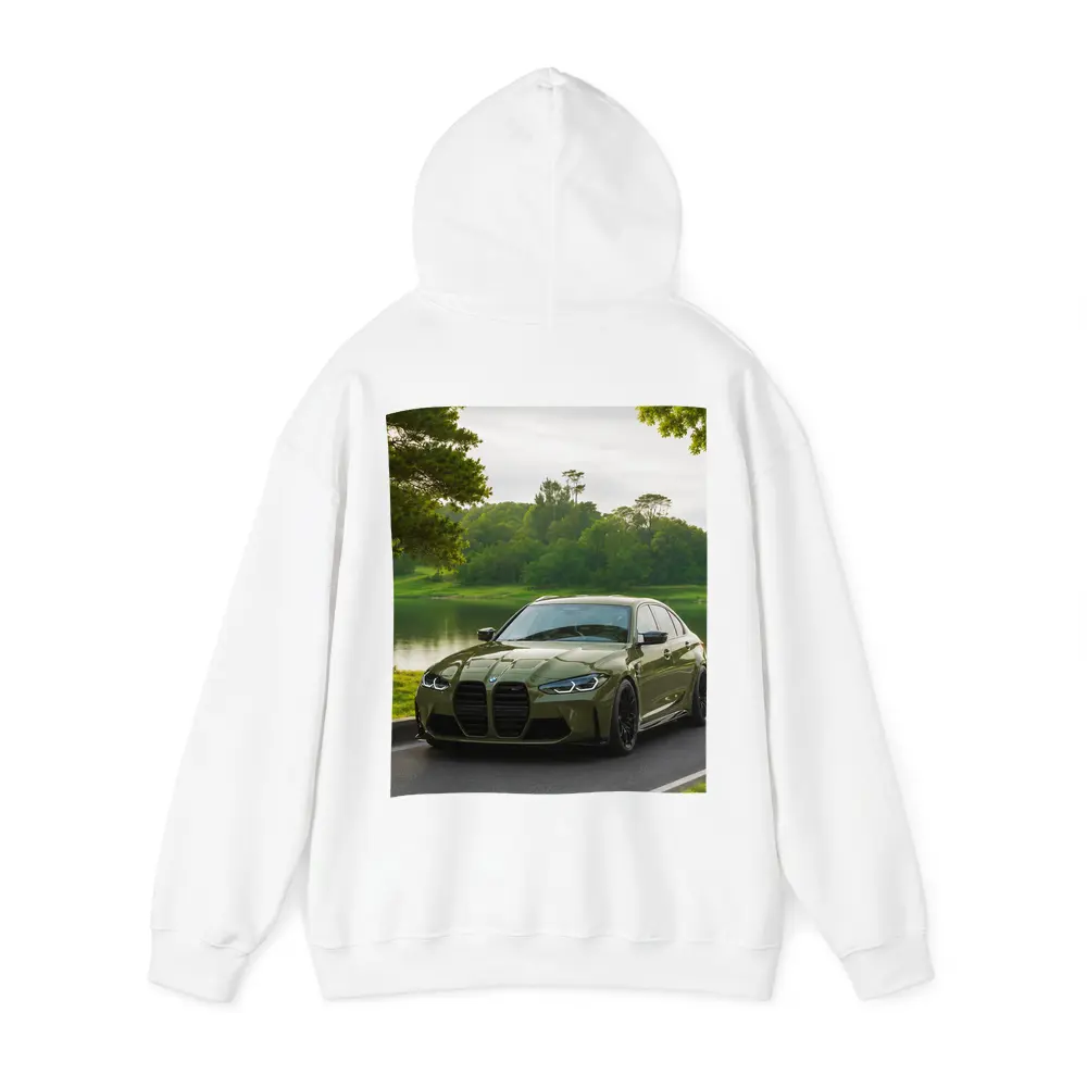 BMW M3 Military Green Parked by Lake – Hoodies