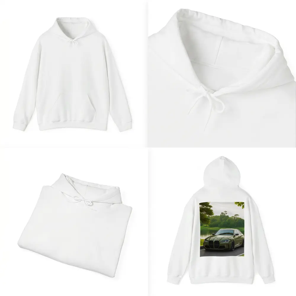 BMW M3 Military Green Parked by Lake – Hoodies