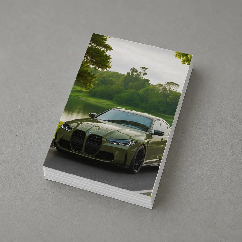 BMW M3 Military Green Parked by Lake – Postcards