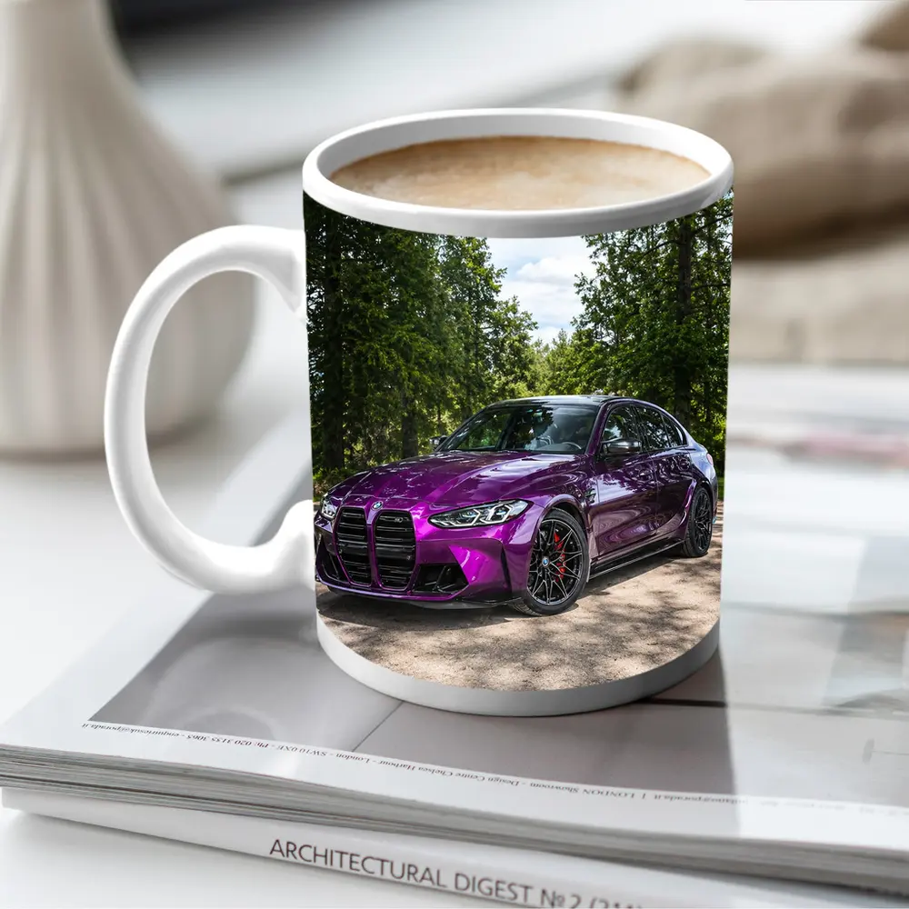 BMW M3 Purple Sedan Forest Road Setting – Mugs