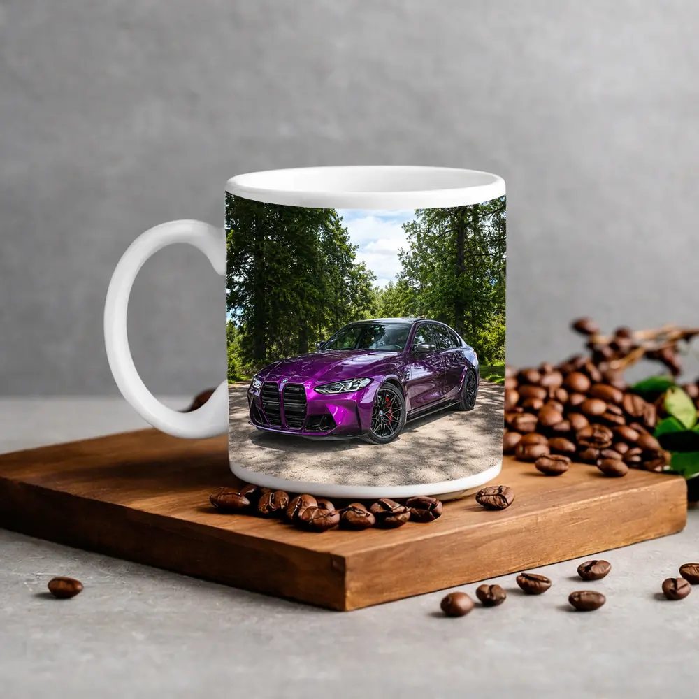 BMW M3 Purple Sedan Forest Road Setting – Mugs