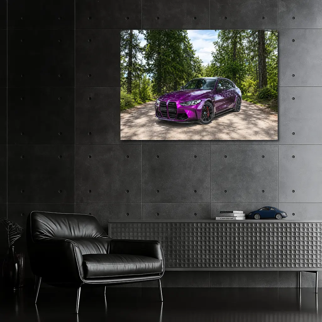 BMW M3 Purple Sedan Forest Road Setting – Wall Art