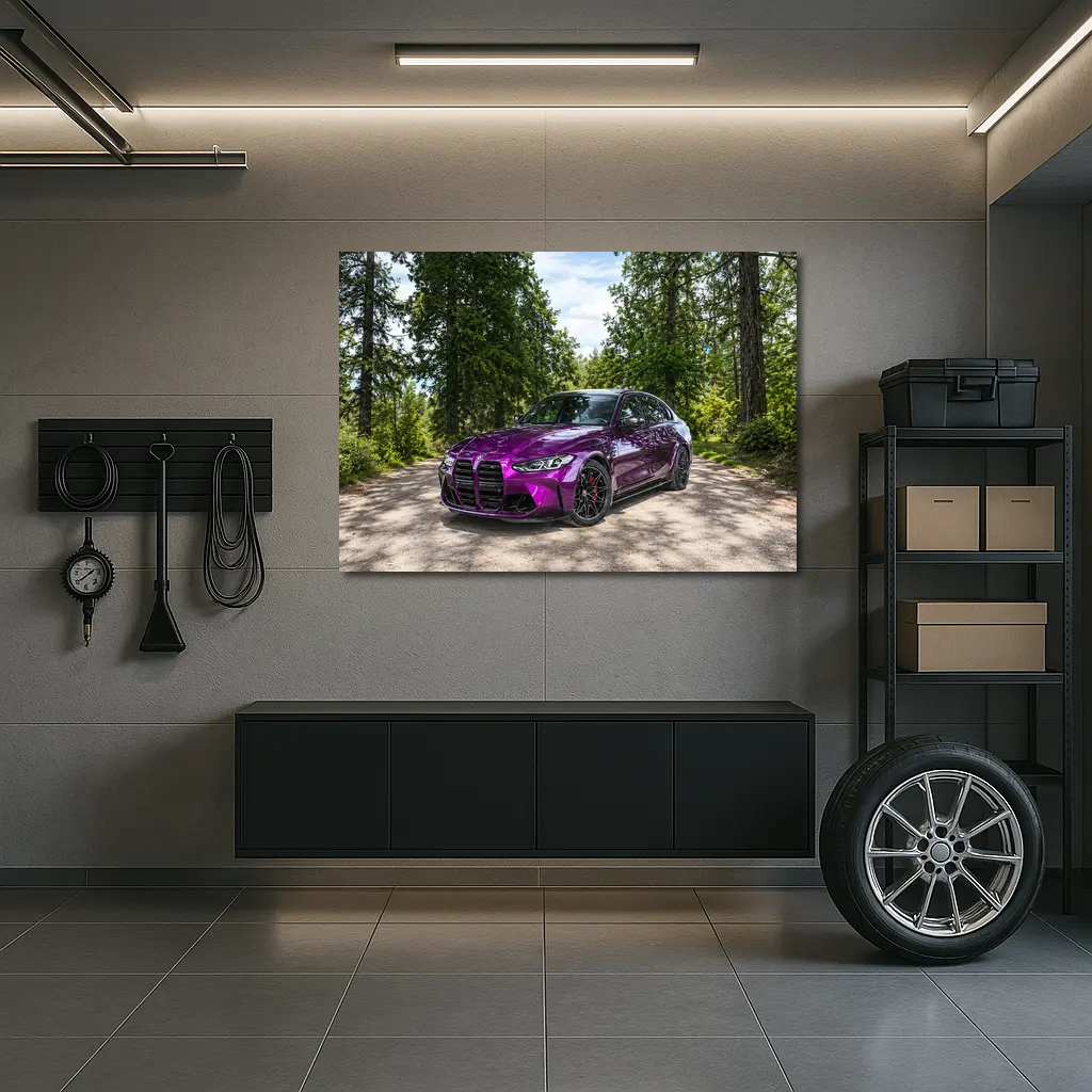 BMW M3 Purple Sedan Forest Road Setting – Wall Art