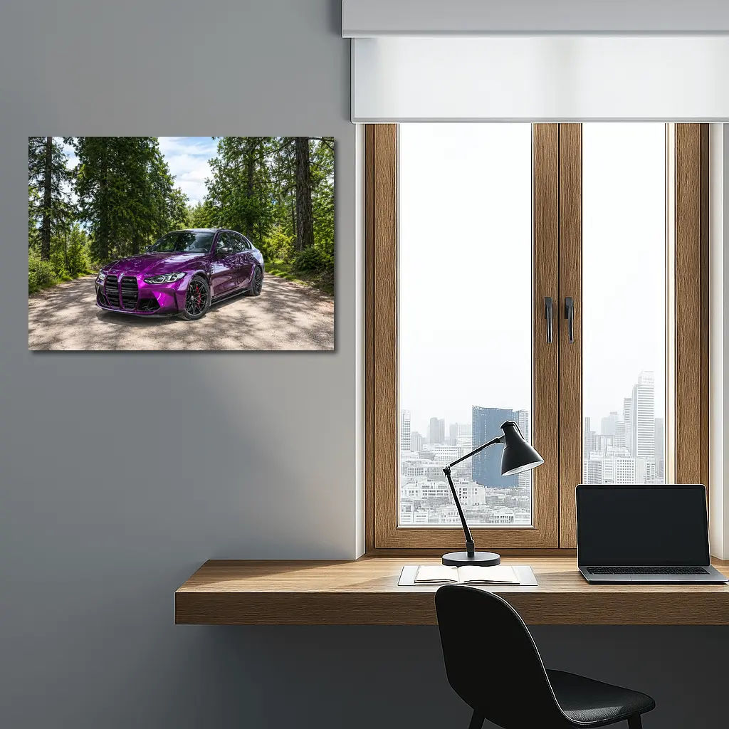 BMW M3 Purple Sedan Forest Road Setting – Wall Art