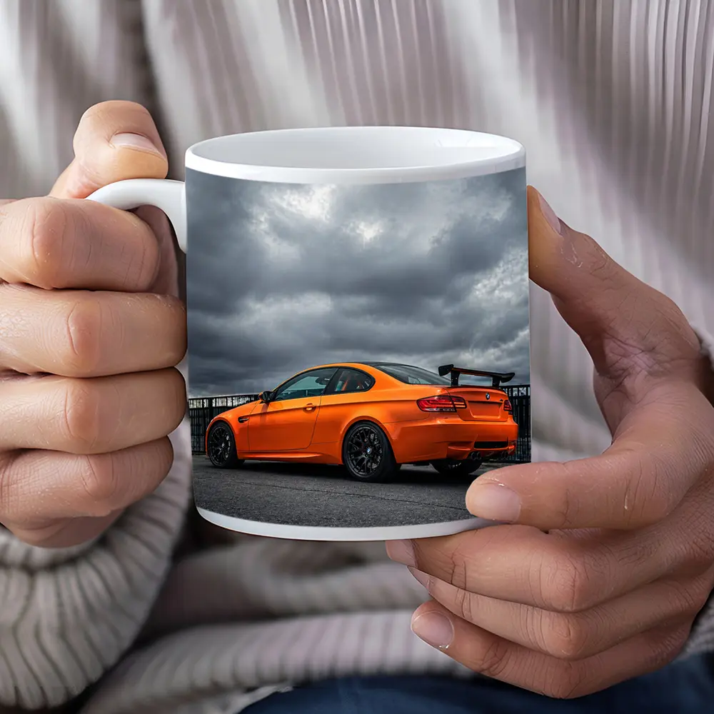 BMW M3 GTS Orange Under Stormy Sky – Mugs