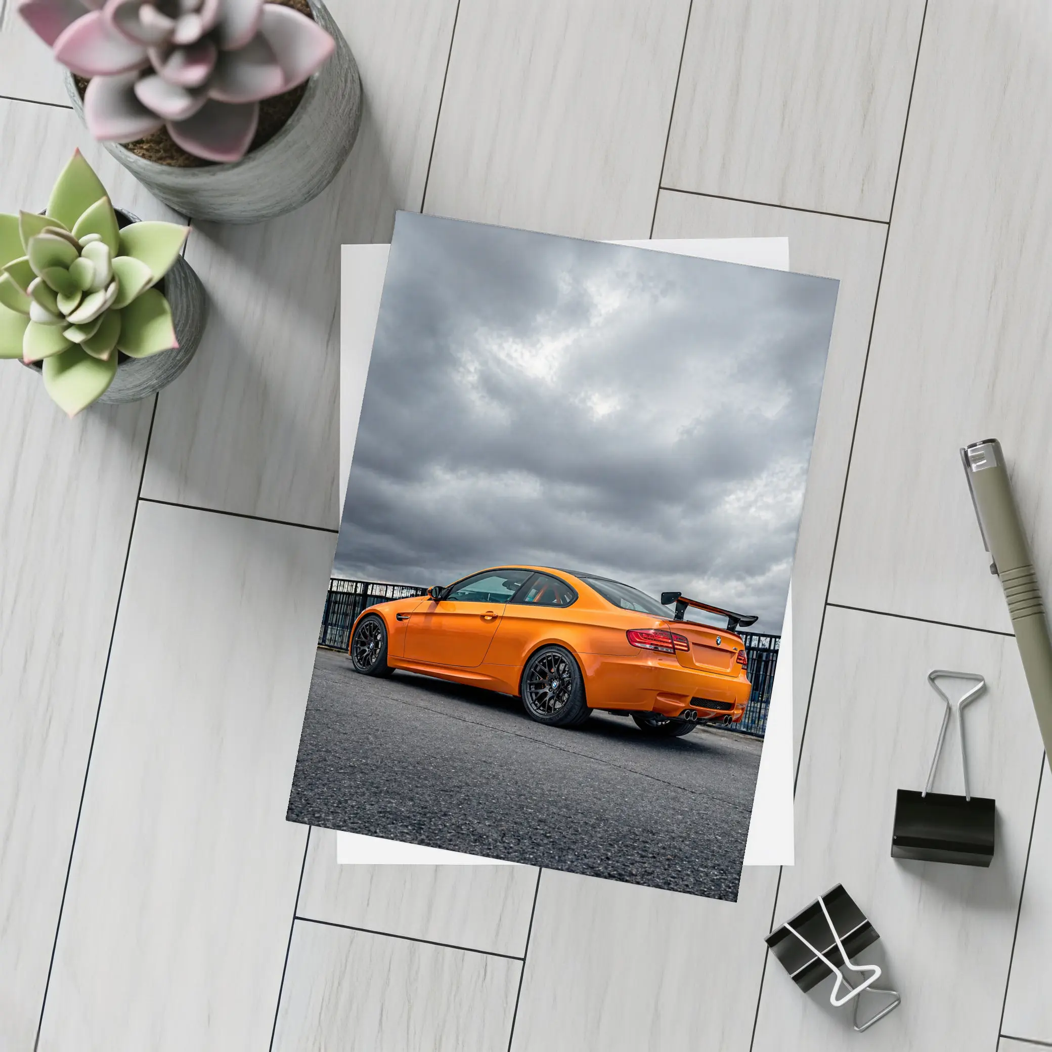 BMW M3 GTS Orange Under Stormy Sky – Postcards