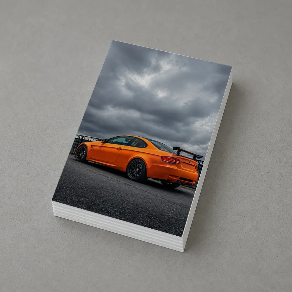 BMW M3 GTS Orange Under Stormy Sky – Postcards